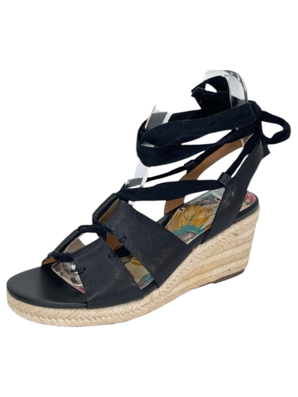 Patricia Nash Riva Black Leather Tie Up Womens Espadrille Sandals Size 7.5m